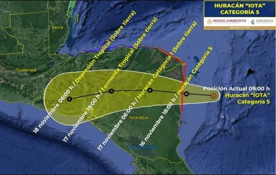 Proyección de la trayectoria del huracán Iota